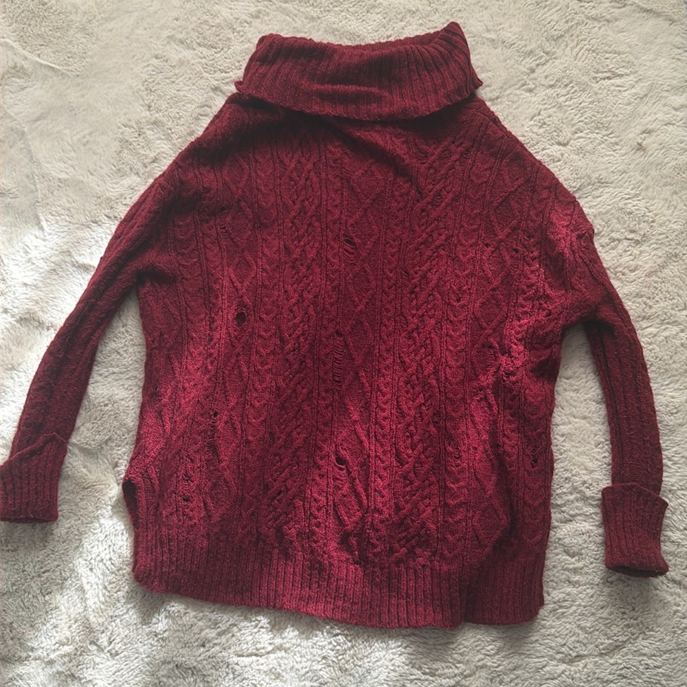 Free People Oversized Worn look sweater Mew Wine red cowl neck turtleneck